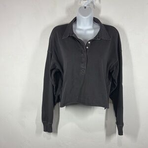 Aerie Gray Oversized Cropped Polo size small